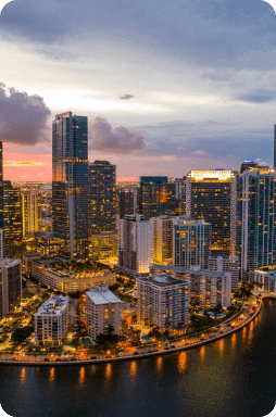 Twilight aerial Brickell Miami Florida USA